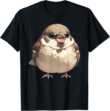 Black t-shirt with a bird graphic on a white background
